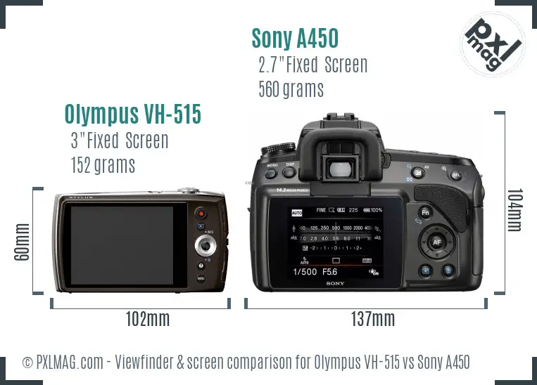 Olympus VH-515 vs Sony A450 Screen and Viewfinder comparison