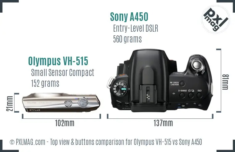Olympus VH-515 vs Sony A450 top view buttons comparison