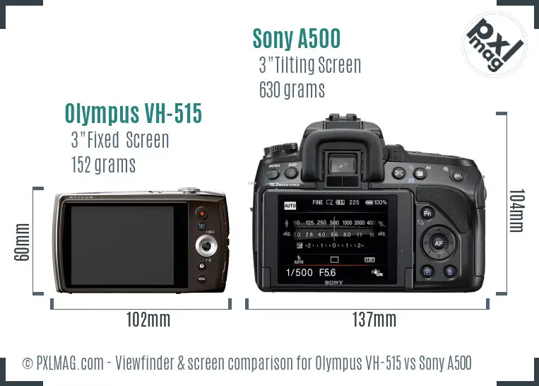 Olympus VH-515 vs Sony A500 Screen and Viewfinder comparison
