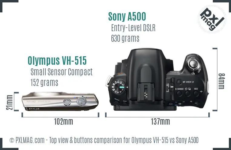 Olympus VH-515 vs Sony A500 top view buttons comparison