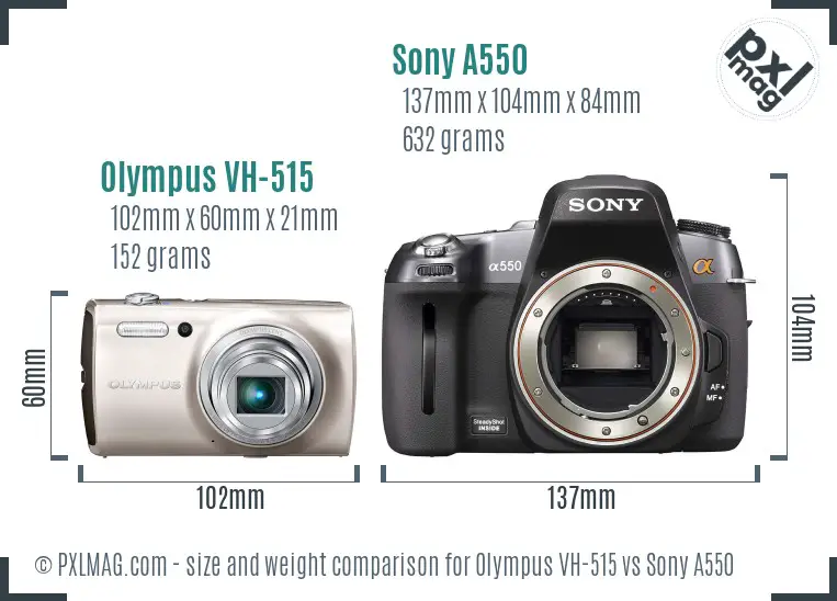 Olympus VH-515 vs Sony A550 size comparison