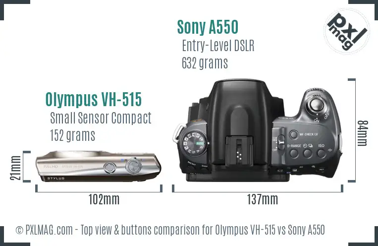 Olympus VH-515 vs Sony A550 top view buttons comparison