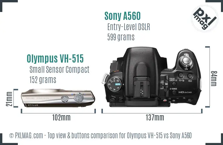 Olympus VH-515 vs Sony A560 top view buttons comparison