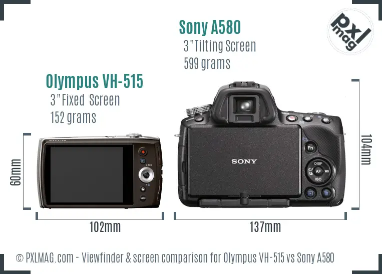 Olympus VH-515 vs Sony A580 Screen and Viewfinder comparison