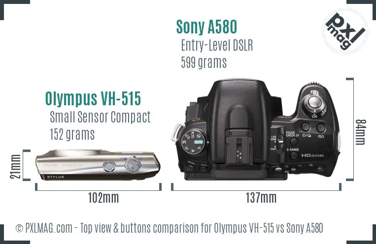 Olympus VH-515 vs Sony A580 top view buttons comparison