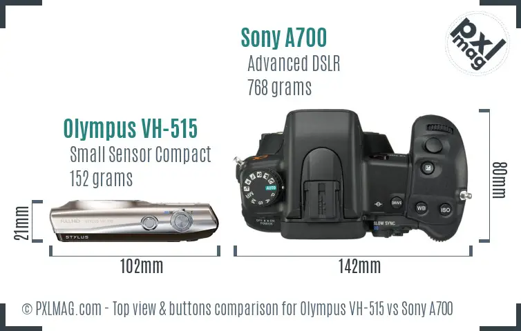 Olympus VH-515 vs Sony A700 top view buttons comparison