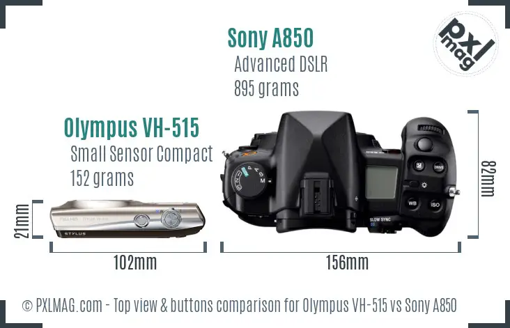 Olympus VH-515 vs Sony A850 top view buttons comparison