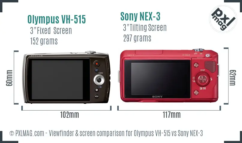 Olympus VH-515 vs Sony NEX-3 Screen and Viewfinder comparison