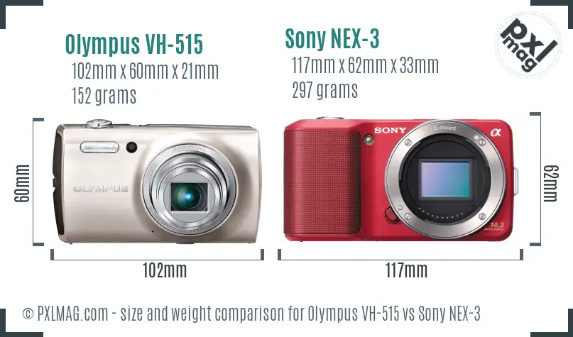 Olympus VH-515 vs Sony NEX-3 size comparison