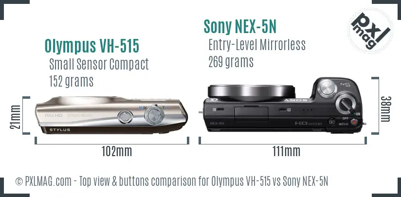 Olympus VH-515 vs Sony NEX-5N top view buttons comparison