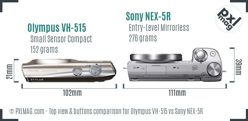 Olympus VH-515 vs Sony NEX-5R top view buttons comparison