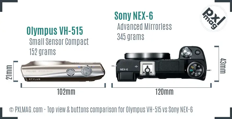 Olympus VH-515 vs Sony NEX-6 top view buttons comparison