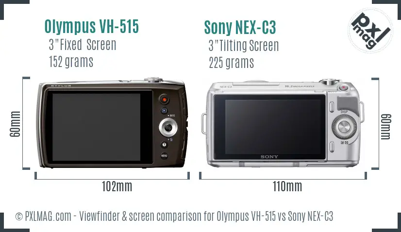 Olympus VH-515 vs Sony NEX-C3 Screen and Viewfinder comparison