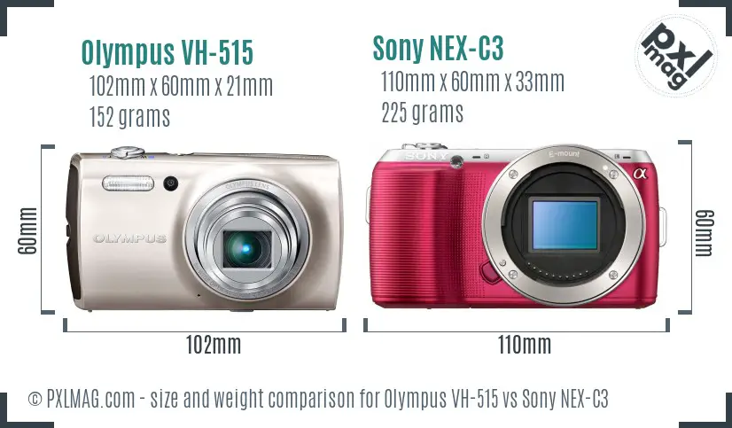 Olympus VH-515 vs Sony NEX-C3 size comparison