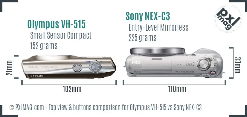 Olympus VH-515 vs Sony NEX-C3 top view buttons comparison