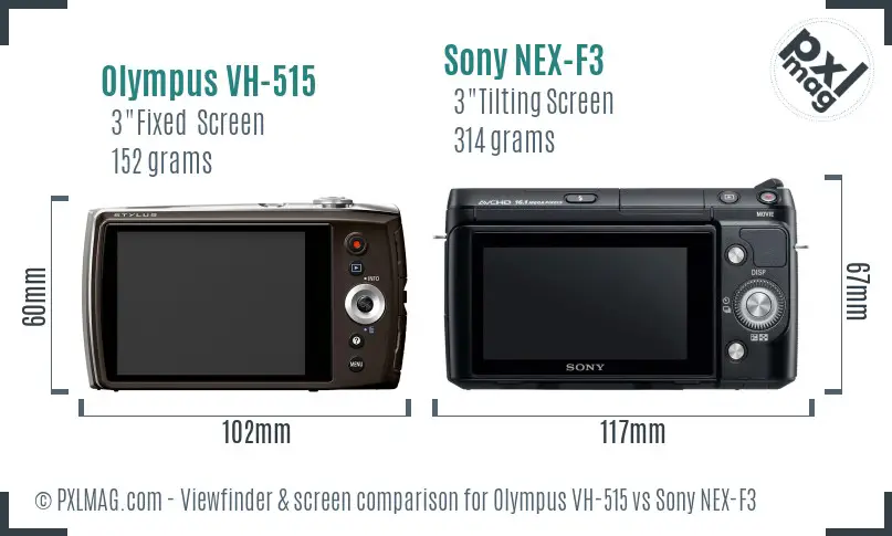 Olympus VH-515 vs Sony NEX-F3 Screen and Viewfinder comparison