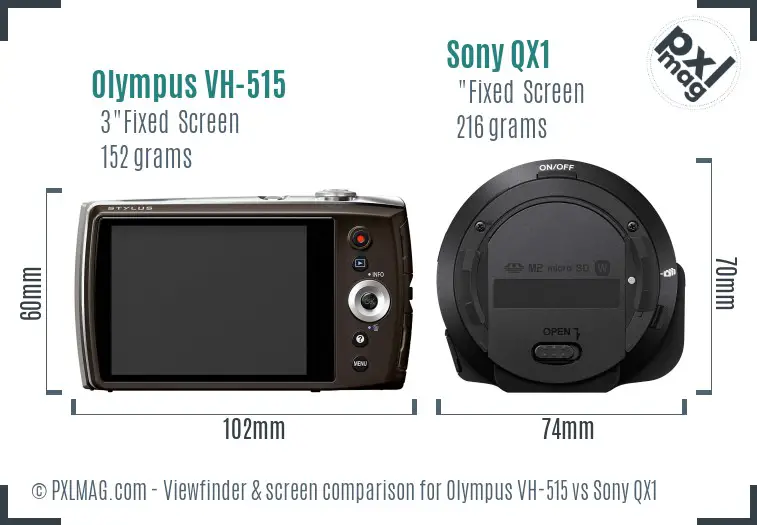Olympus VH-515 vs Sony QX1 Screen and Viewfinder comparison