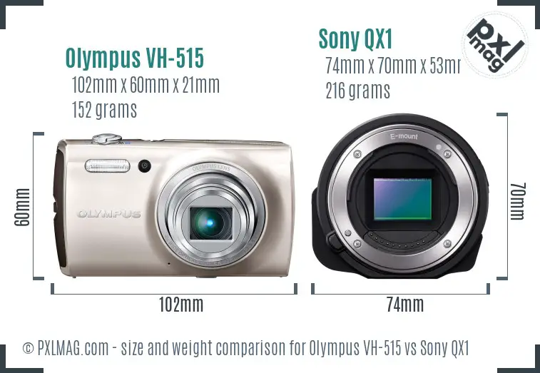 Olympus VH-515 vs Sony QX1 size comparison