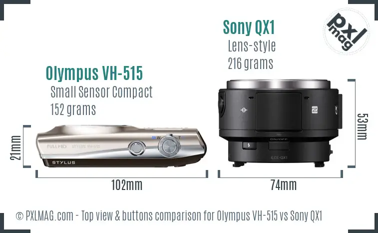 Olympus VH-515 vs Sony QX1 top view buttons comparison