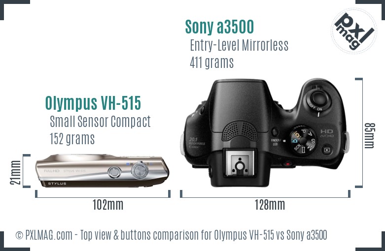 Olympus VH-515 vs Sony a3500 top view buttons comparison