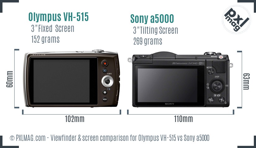 Olympus VH-515 vs Sony a5000 Screen and Viewfinder comparison