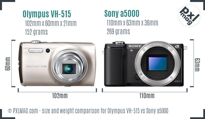 Olympus VH-515 vs Sony a5000 size comparison