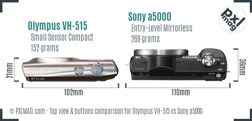 Olympus VH-515 vs Sony a5000 top view buttons comparison