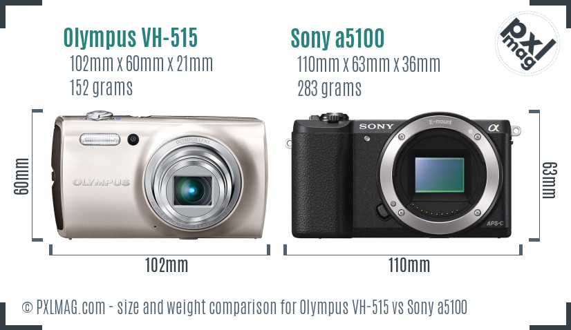 Olympus VH-515 vs Sony a5100 size comparison