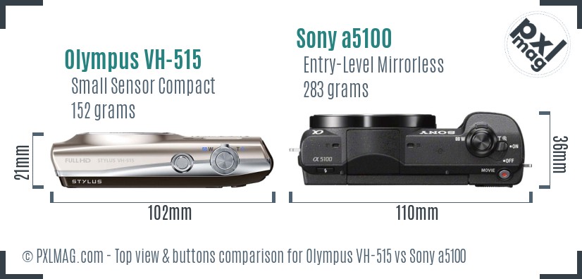 Olympus VH-515 vs Sony a5100 top view buttons comparison