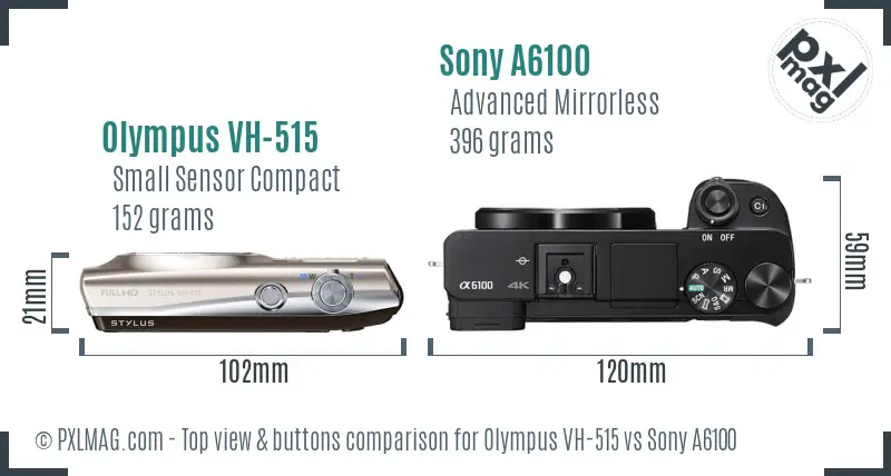 Olympus VH-515 vs Sony A6100 top view buttons comparison