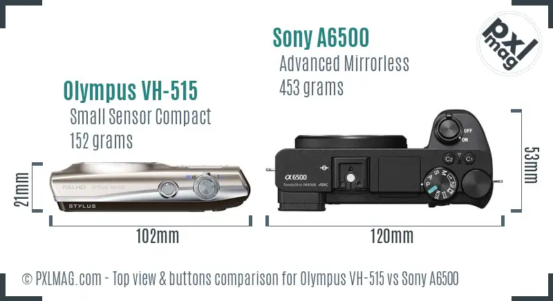 Olympus VH-515 vs Sony A6500 top view buttons comparison