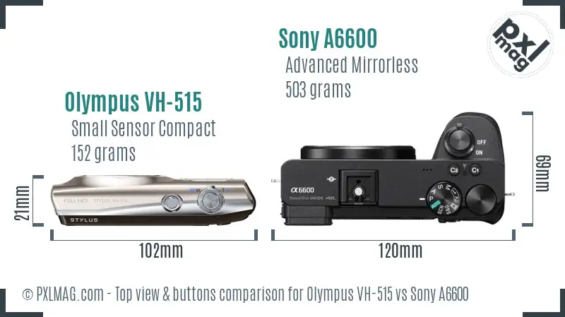 Olympus VH-515 vs Sony A6600 top view buttons comparison