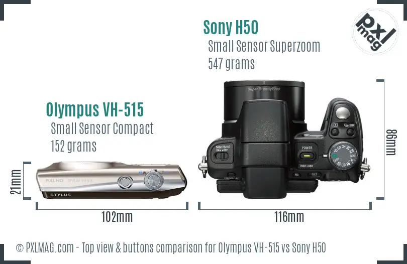Olympus VH-515 vs Sony H50 top view buttons comparison