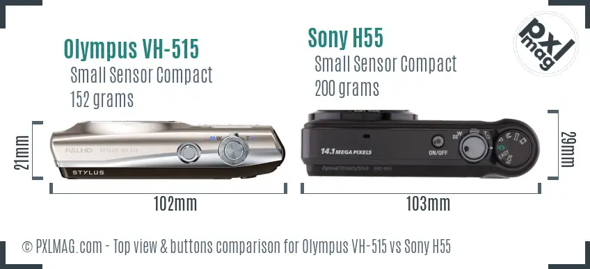 Olympus VH-515 vs Sony H55 top view buttons comparison