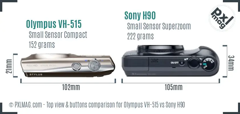 Olympus VH-515 vs Sony H90 top view buttons comparison