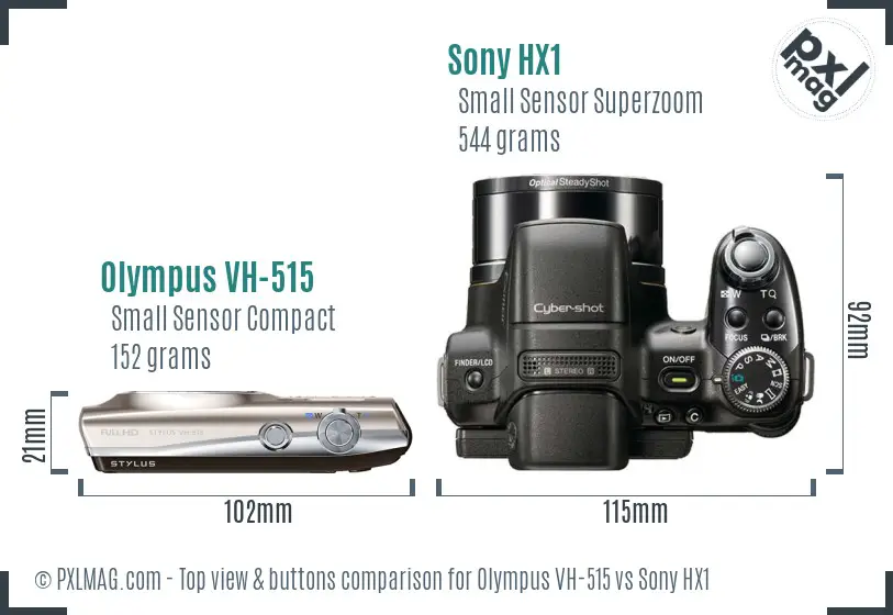 Olympus VH-515 vs Sony HX1 top view buttons comparison