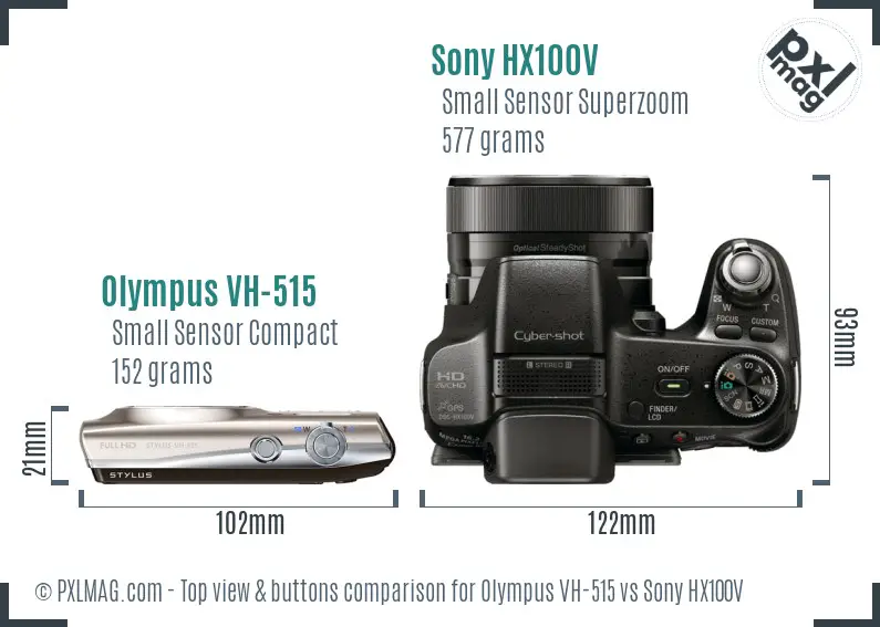 Olympus VH-515 vs Sony HX100V top view buttons comparison