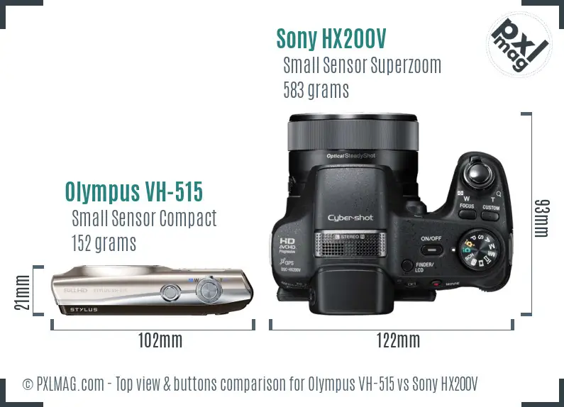 Olympus VH-515 vs Sony HX200V top view buttons comparison
