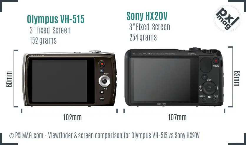Olympus VH-515 vs Sony HX20V Screen and Viewfinder comparison