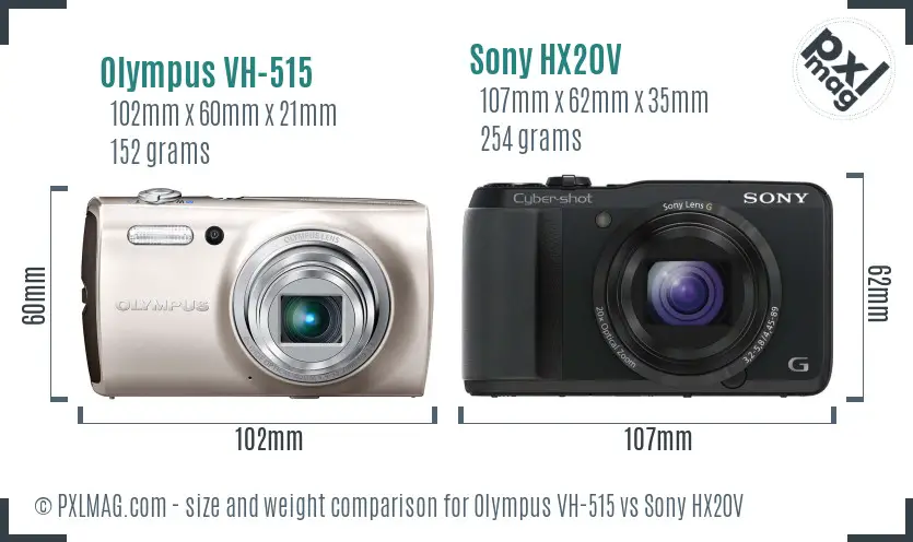 Olympus VH-515 vs Sony HX20V size comparison