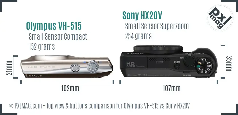 Olympus VH-515 vs Sony HX20V top view buttons comparison