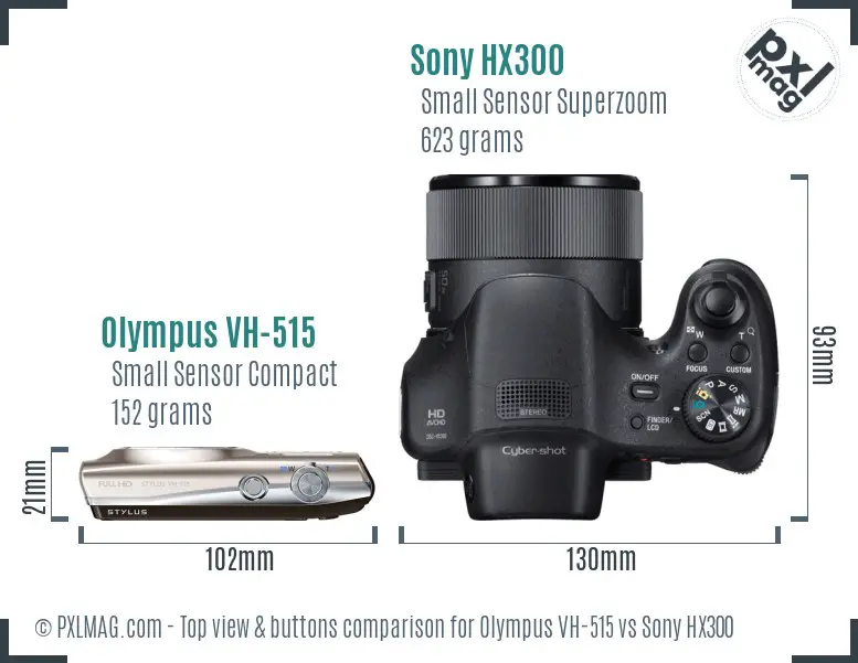 Olympus VH-515 vs Sony HX300 top view buttons comparison