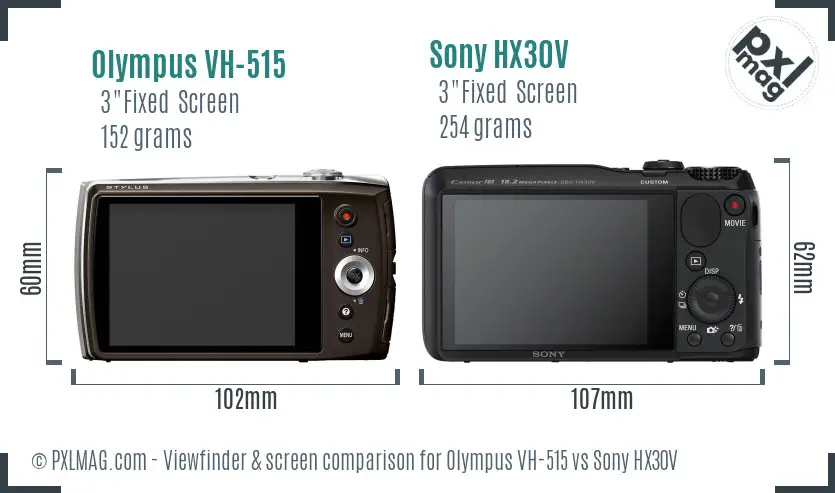 Olympus VH-515 vs Sony HX30V Screen and Viewfinder comparison