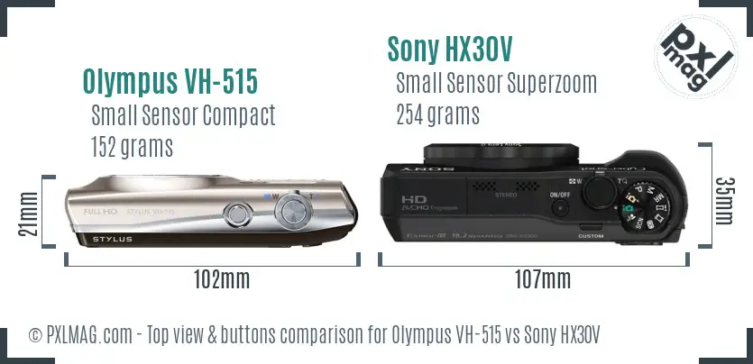 Olympus VH-515 vs Sony HX30V top view buttons comparison