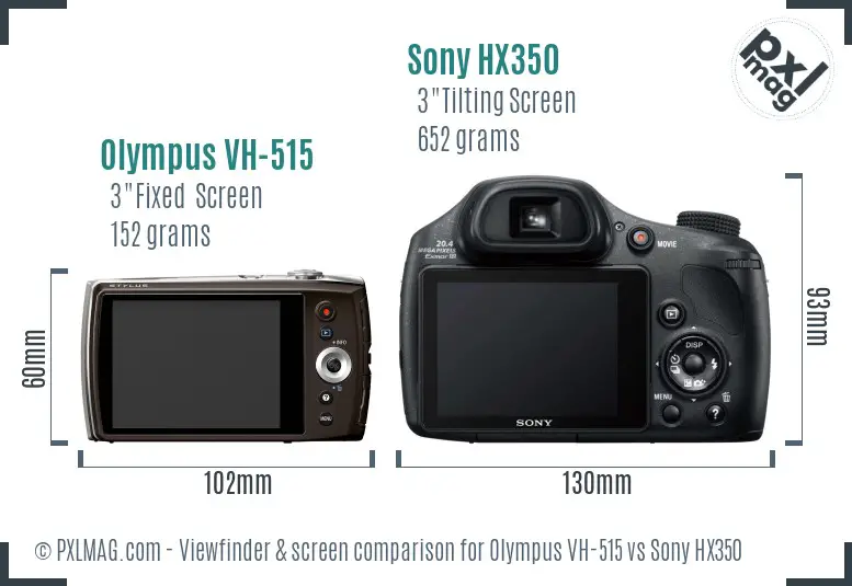 Olympus VH-515 vs Sony HX350 Screen and Viewfinder comparison