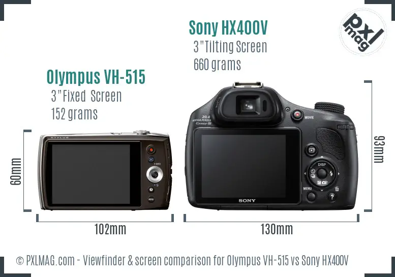 Olympus VH-515 vs Sony HX400V Screen and Viewfinder comparison