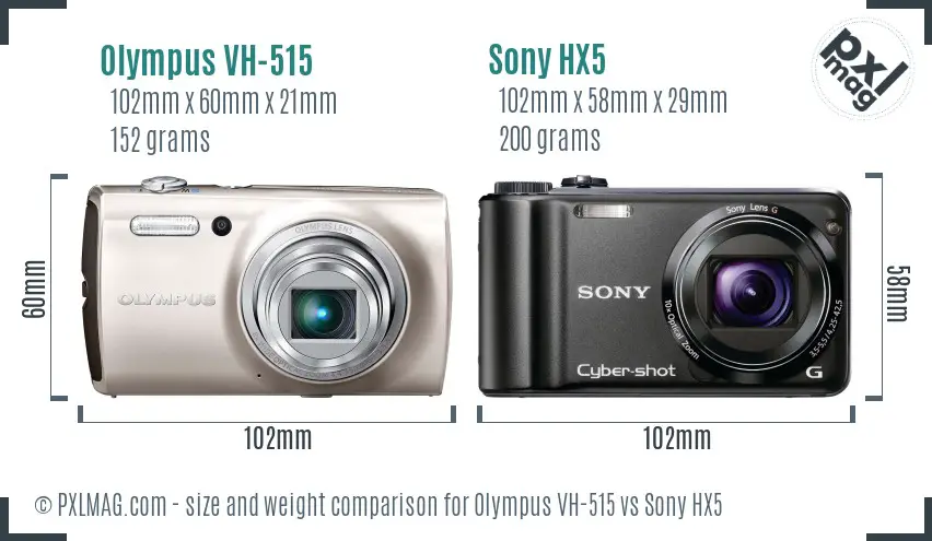 Olympus VH-515 vs Sony HX5 size comparison