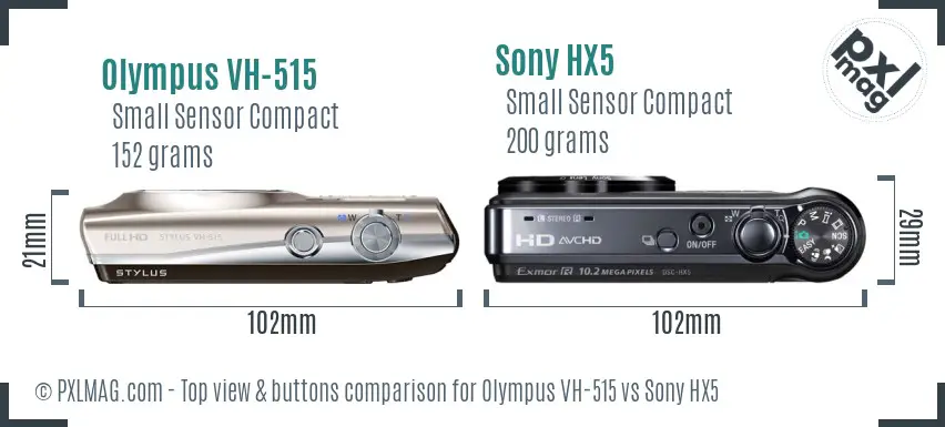 Olympus VH-515 vs Sony HX5 top view buttons comparison