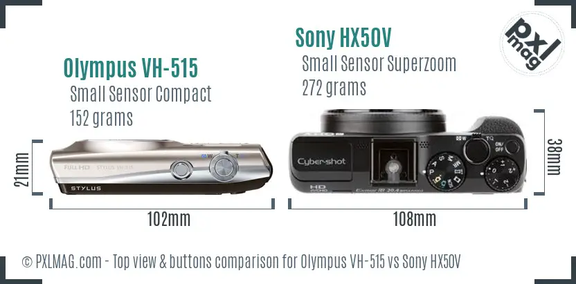 Olympus VH-515 vs Sony HX50V top view buttons comparison