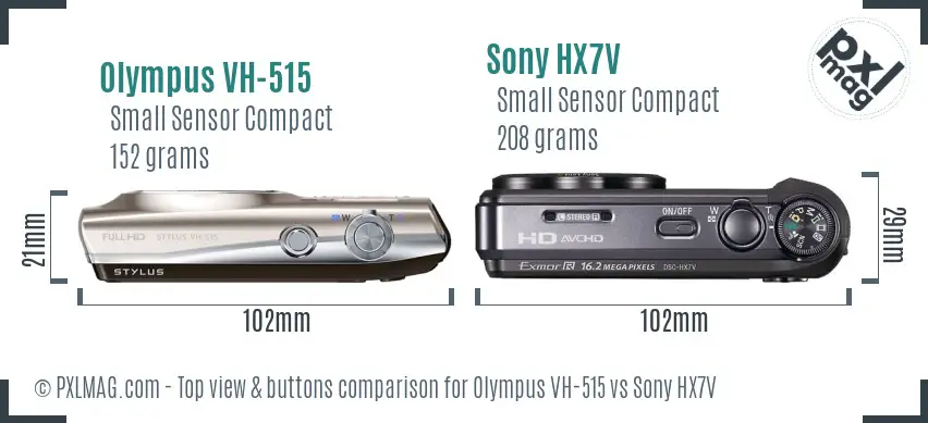 Olympus VH-515 vs Sony HX7V top view buttons comparison